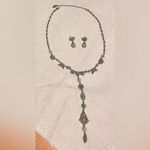 Michal Negrin Elegant Green Necklace and Earring Set